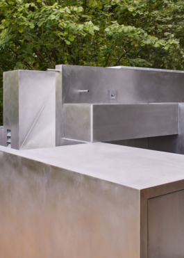 Photograph of The Missing Room pavilion by Carroccera Collective, an open-air living space immersed in the forest, Piedmont, Italy.